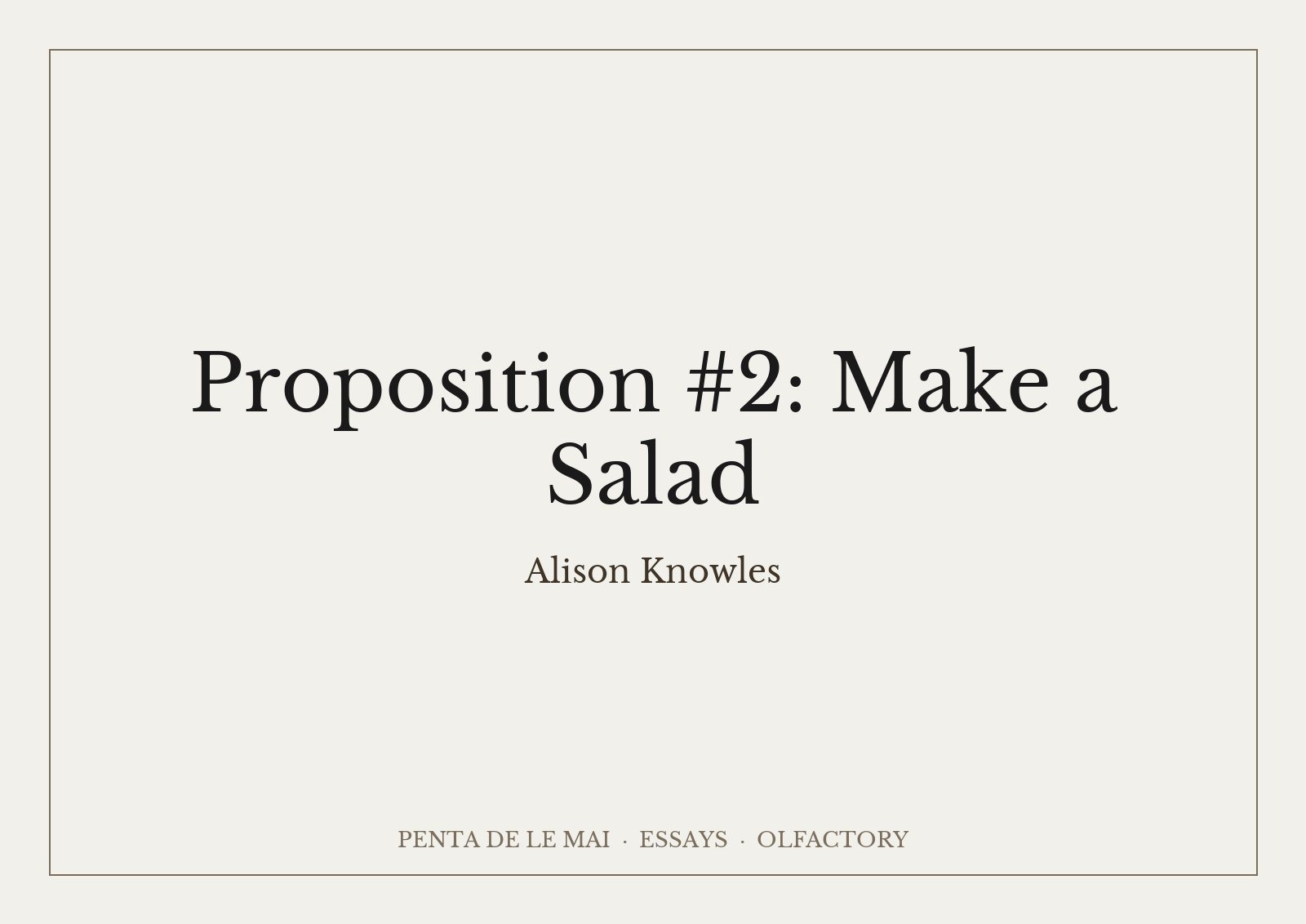 Alison Knowles, Proposition #2: Make a Salad: the artist holding a plate of salad for the audience at the ICA London