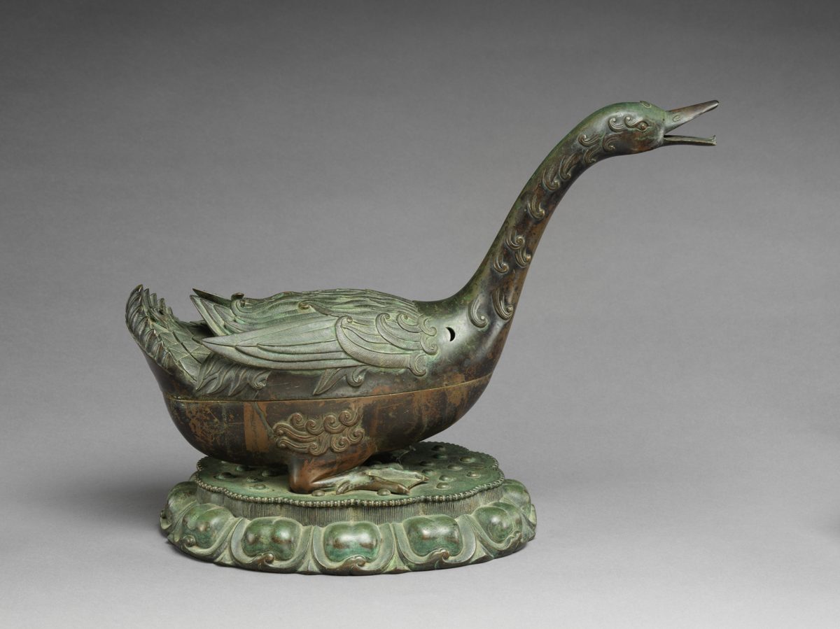 Incense burner in the shape of a goose.
