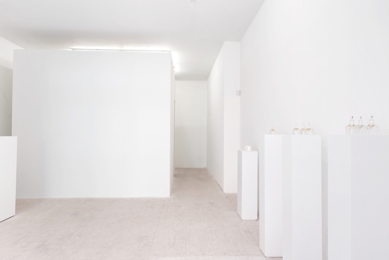 Martynka Wawrzyniak, Smell Me: a scent chamber and teardrop shaped glass vials on glass stands at Envoy Enterprises