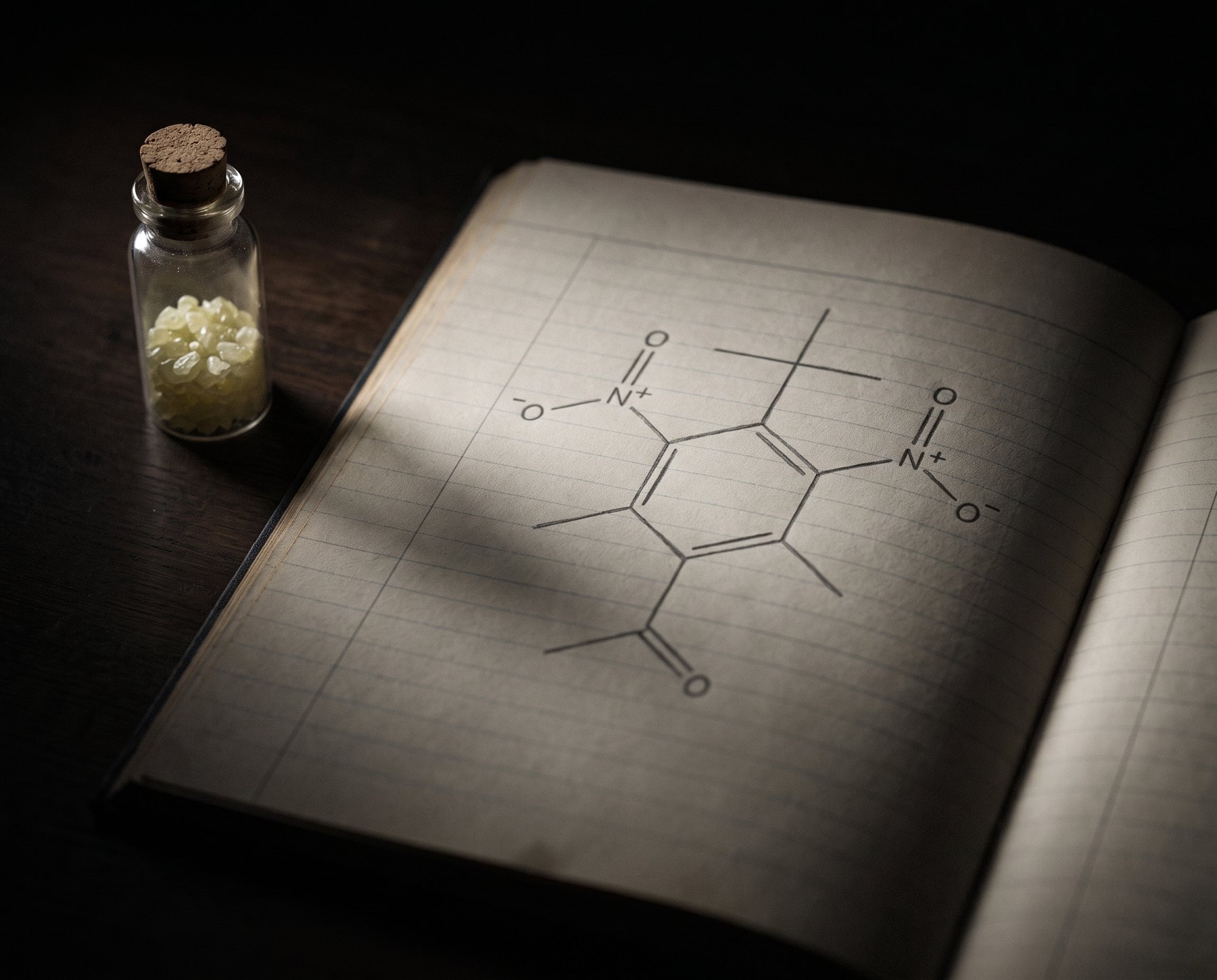 Công thức cấu tạo của musk ketone, một musk nitro