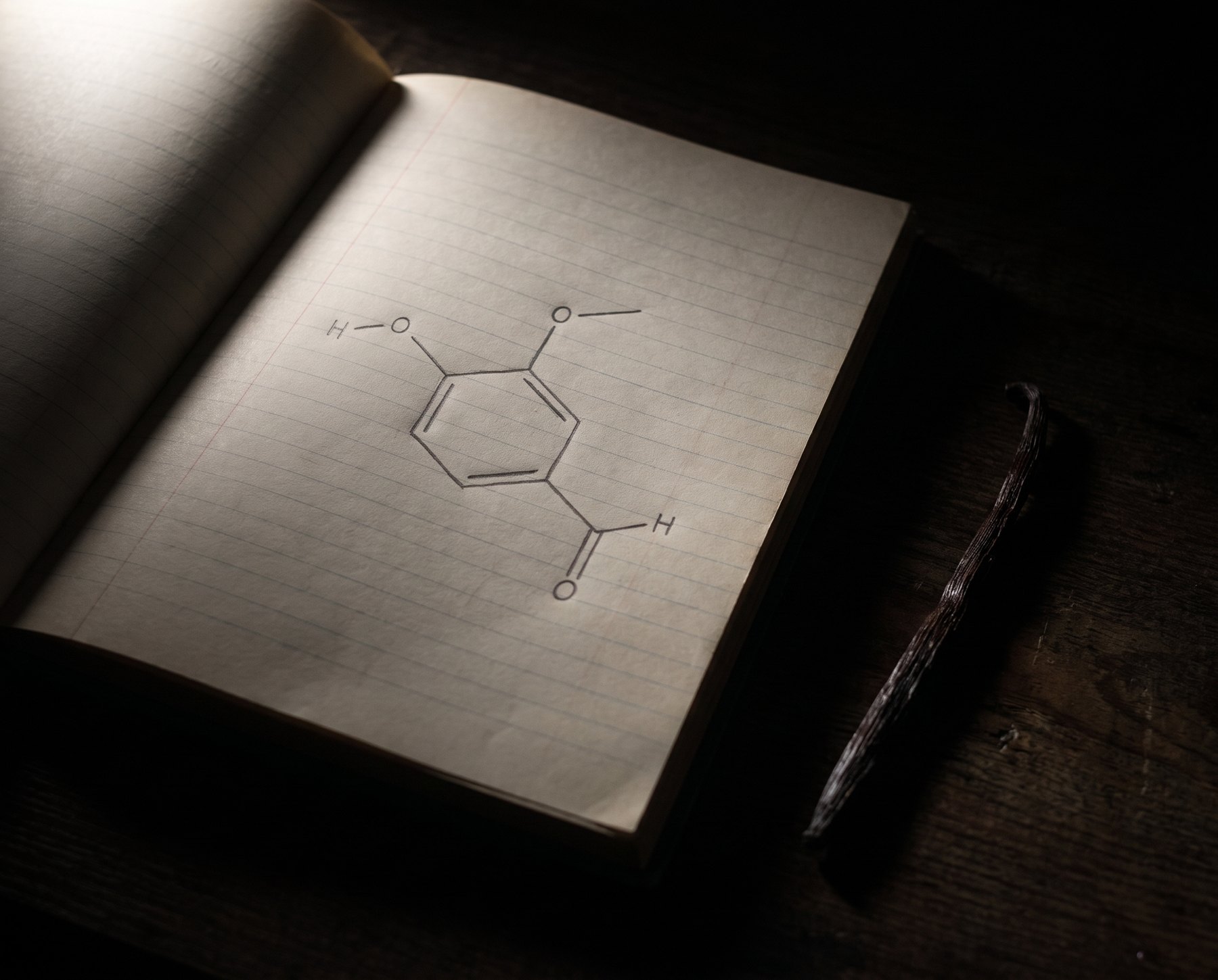 Công thức cấu tạo của vanillin, phân tử chính của quả vani